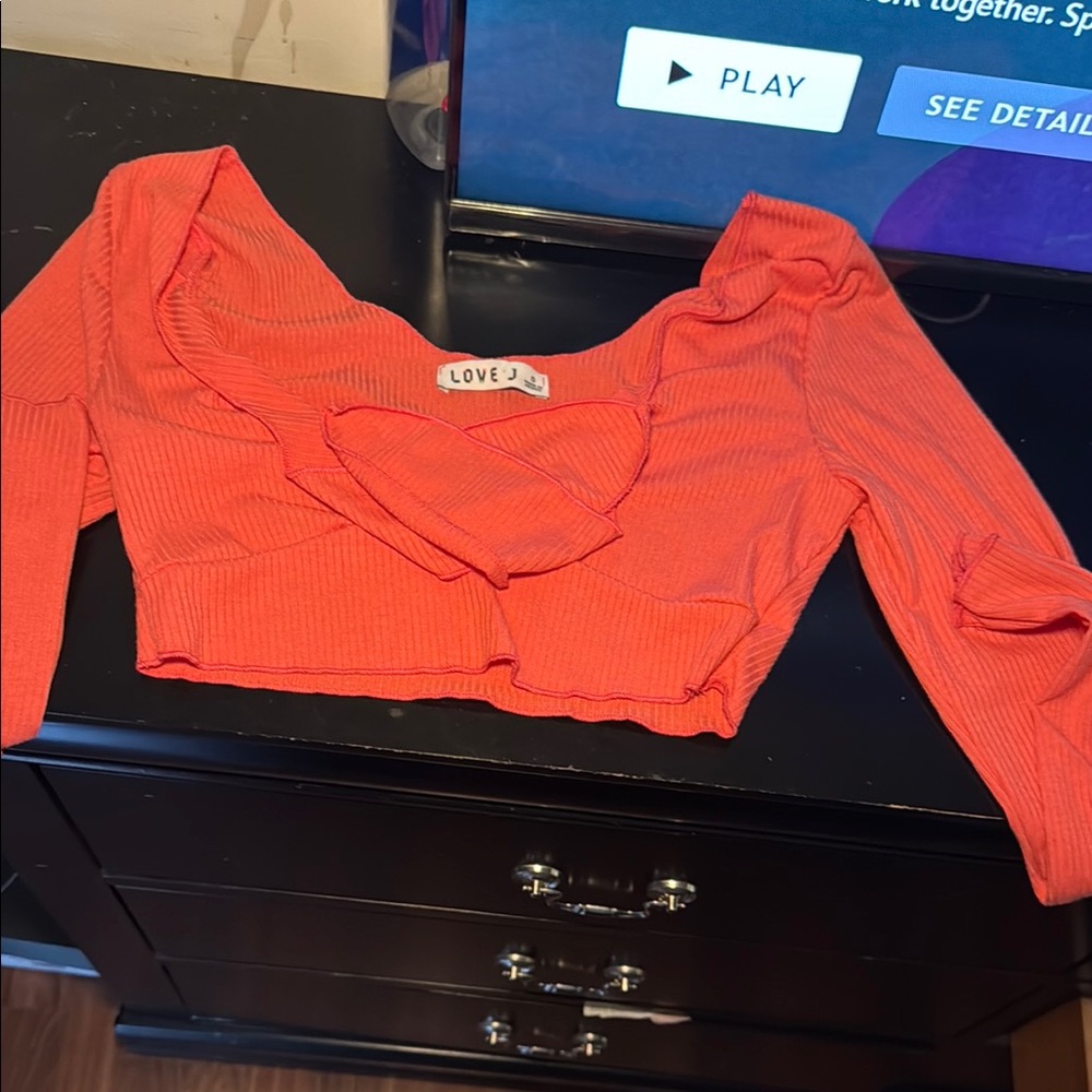 Love J Orange Crop Blouse with Cut Out Design